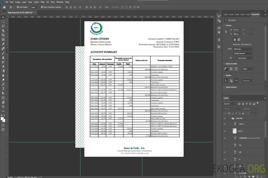 Relevé bancaire de Guinée-Bissau Banco da Uniao xls template